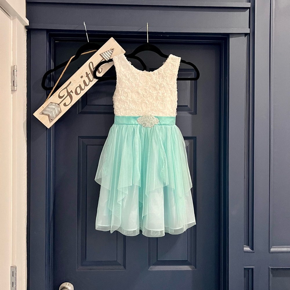 Emily Rose Cream Green Pleated Tiered Dress